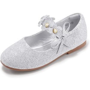 Girls Toddler Flora Dress Flats Shoes Pearls Bow Flower Flat Mary Jane size 6